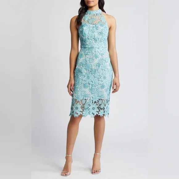 Anthropologie | Dresses | Eliza J Elegant Blue Lace Halter Dress | Poshmark
